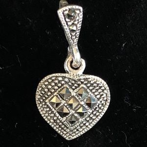 SMALL Heart Shaped Marcasite & Silver Pendant